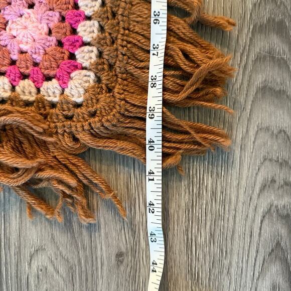 Vintage Multicolor Granny Square Crochet Throw Blanket 54x42 Fringed Edges Boho - Picture 11 of 11